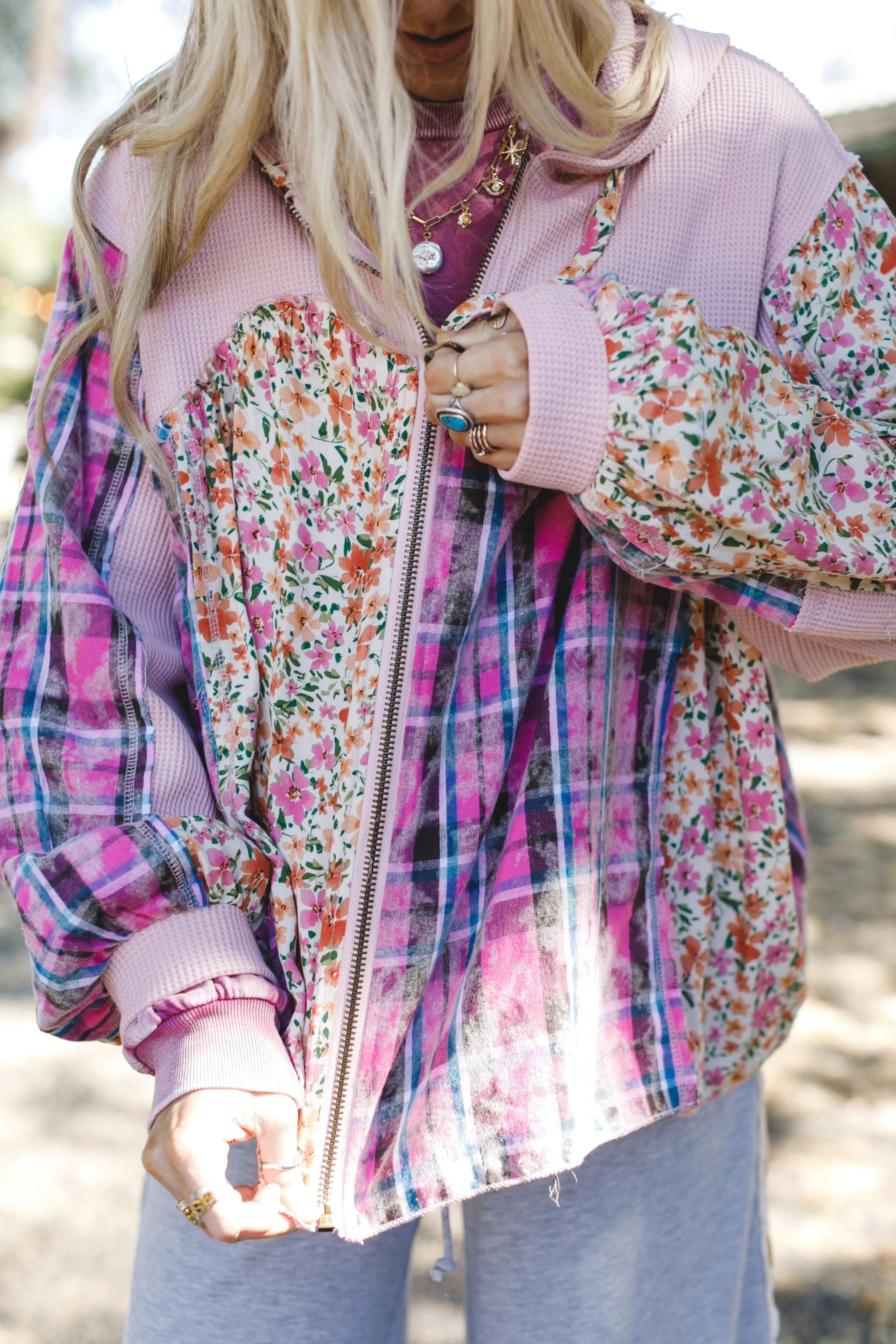 Blossom Check Jacket - Pink